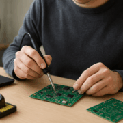 Techniker bei der Platinenarbeit